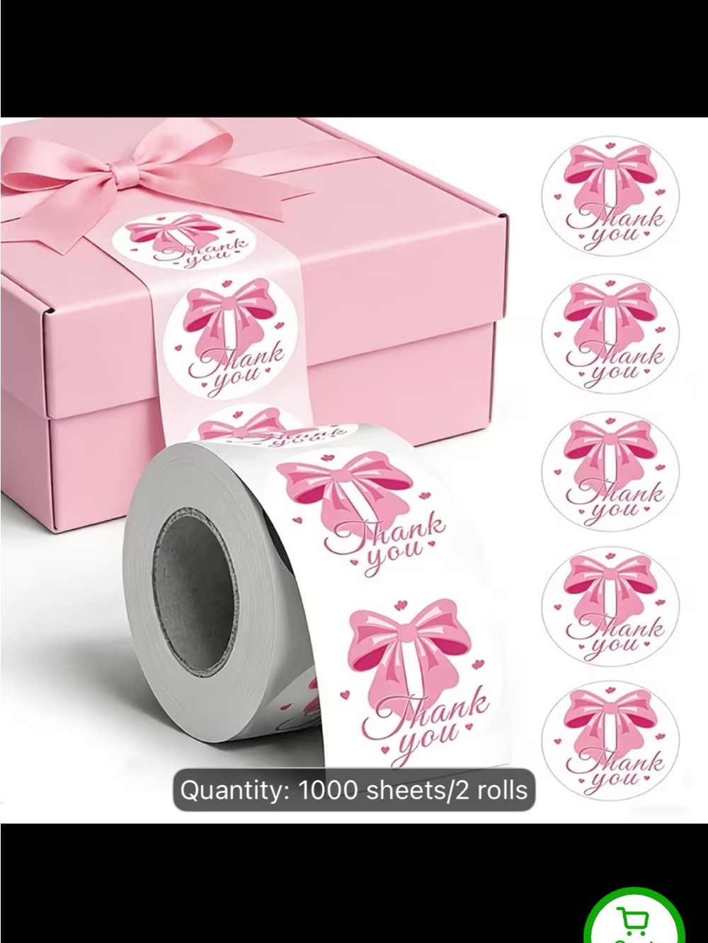 Pink Bow 500 Thank You Sticker Rolls for Gift Packaging